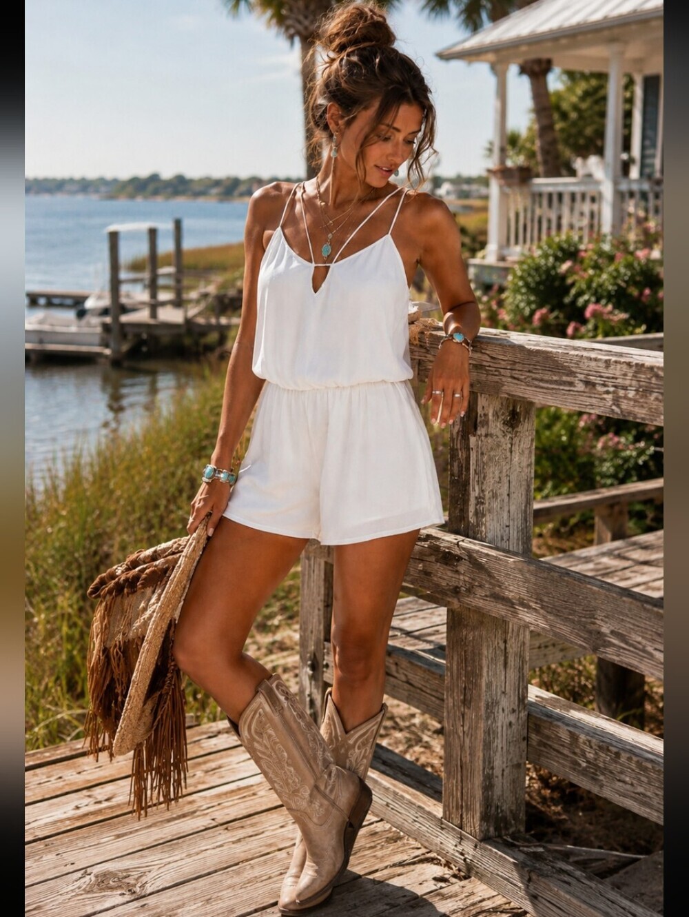 Naked Zebra White Spaghetti Strap Romper Sleeveless Summer Beach Resort Playsuit